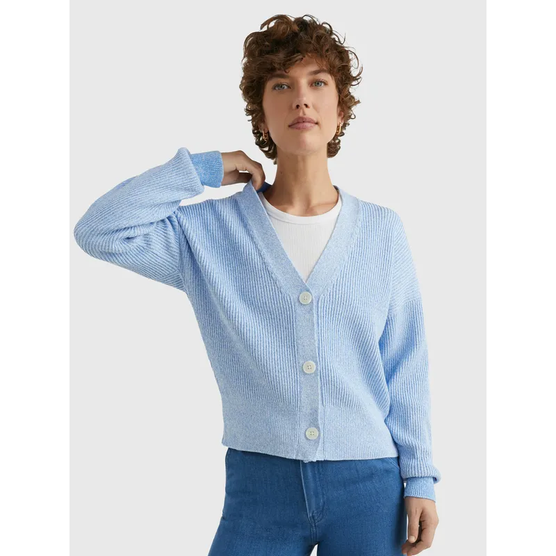 TOMMY HILFIGER - Cárdigan De Corte Cropped Y Amplio Mujer Celeste Tommy Hilfiger