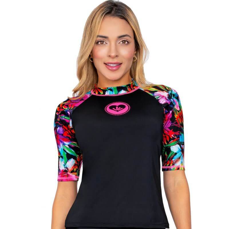 PRAIE - Camiseta de Vestido de Baño PRAIE 2424AFlores Blusa Mangas 34 Top Copas
