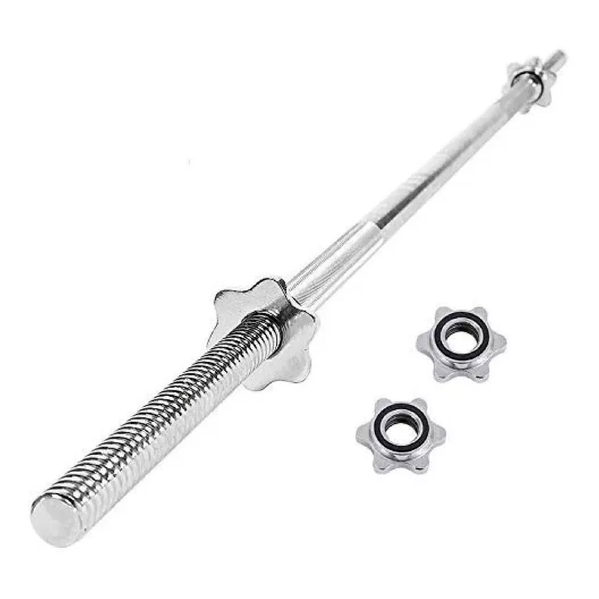 GENERICO - Barra Recta 120 Cm Pesas Peso Cromada Incluye 2 Roscas Gym