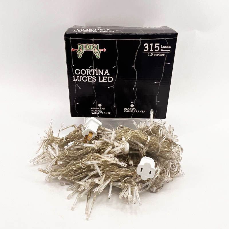 BURICA - Luz Led Cortina 315l Fija Blanca 3mtx1.5mt  Conector
