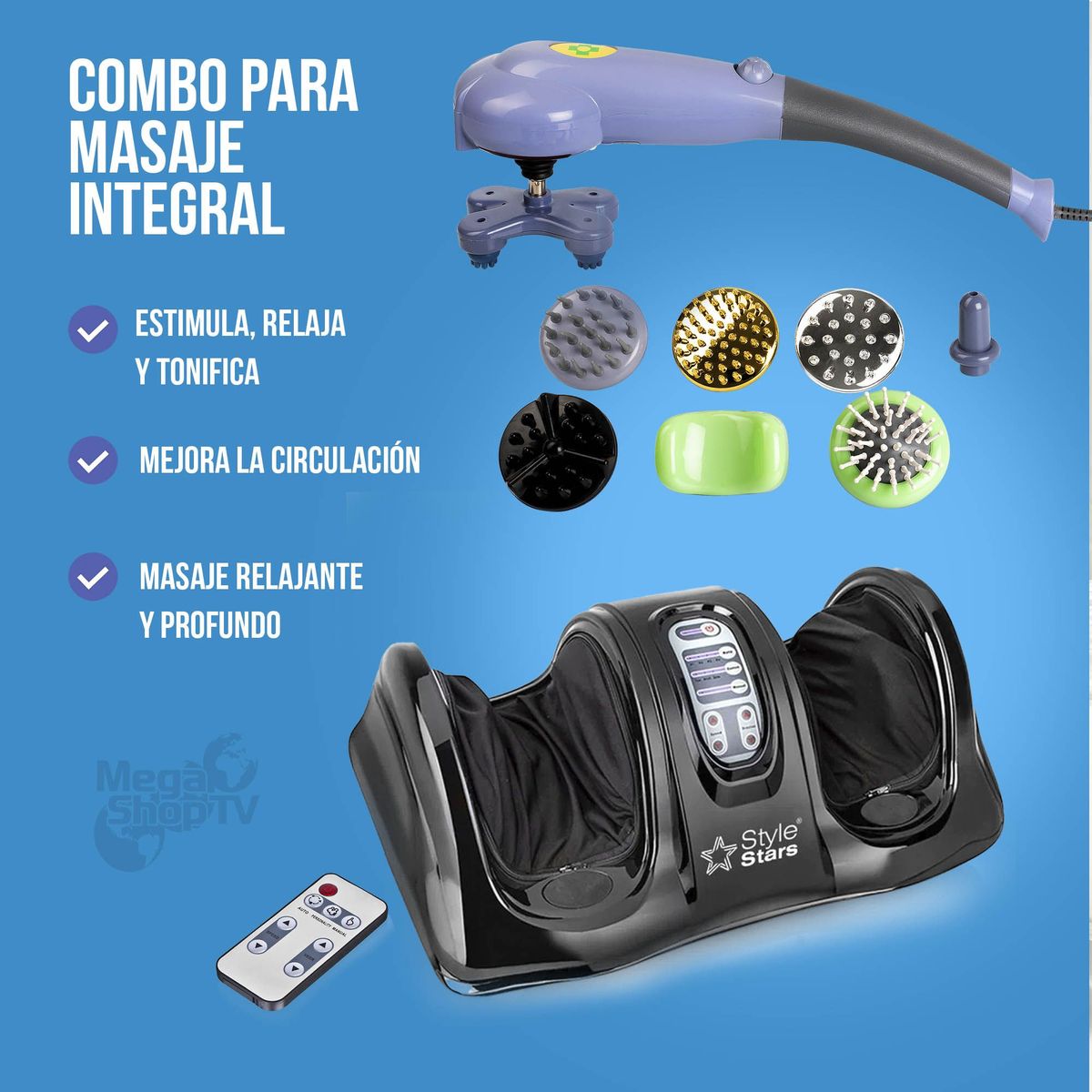 STYLE STARS - Kit Bienestar: Masajeador eléctrico Pies + Masajeador 8 en 1