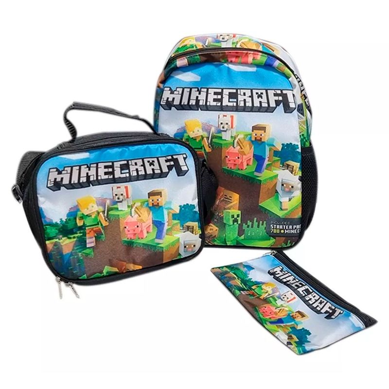 GENERICO - Combo X3 Maleta  Cartuchera  Lonchera Térmica Minecraft