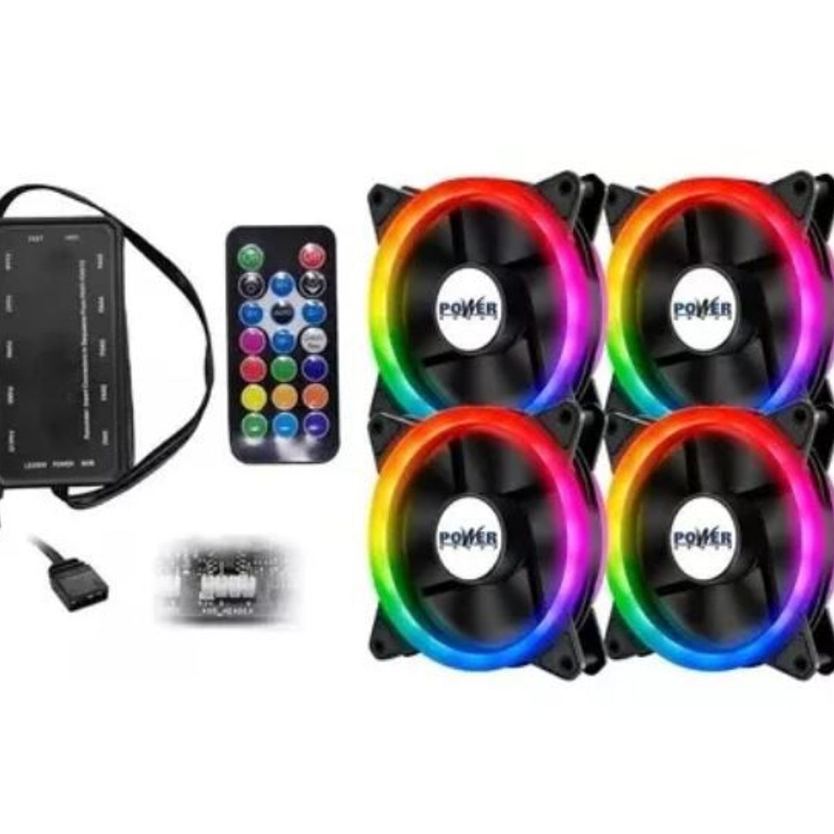 POWER GROUP - Kit 4 Ventiladores Power Group Rgb Y Argb + Controlador MAGIC X4