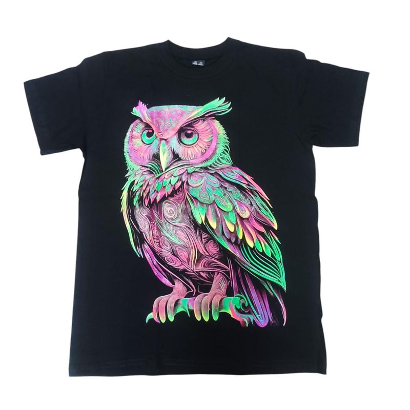VANIDADES COLLECTIONS - Camiseta Búho Neón Camiseta Unisex Búho Neón Animales