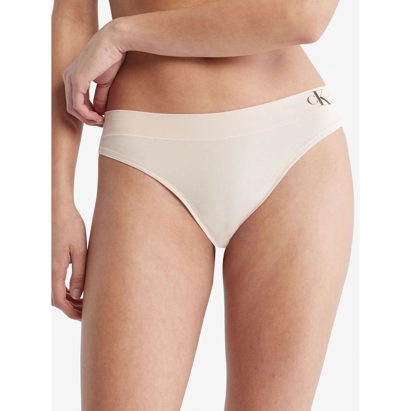 CALVIN KLEIN - Pantie Tipo Bikini Beige Con Logo Calvin Klein