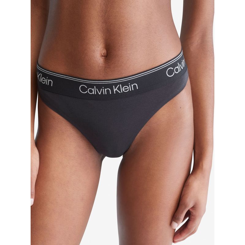 CALVIN KLEIN - Pantie Negra Tipo Tanga Con Logo Para Mujer Calvin Klein