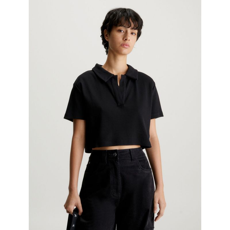 CALVIN KLEIN - Camiseta Cropped Tipo Polo Mujer Negro Calvin Klein