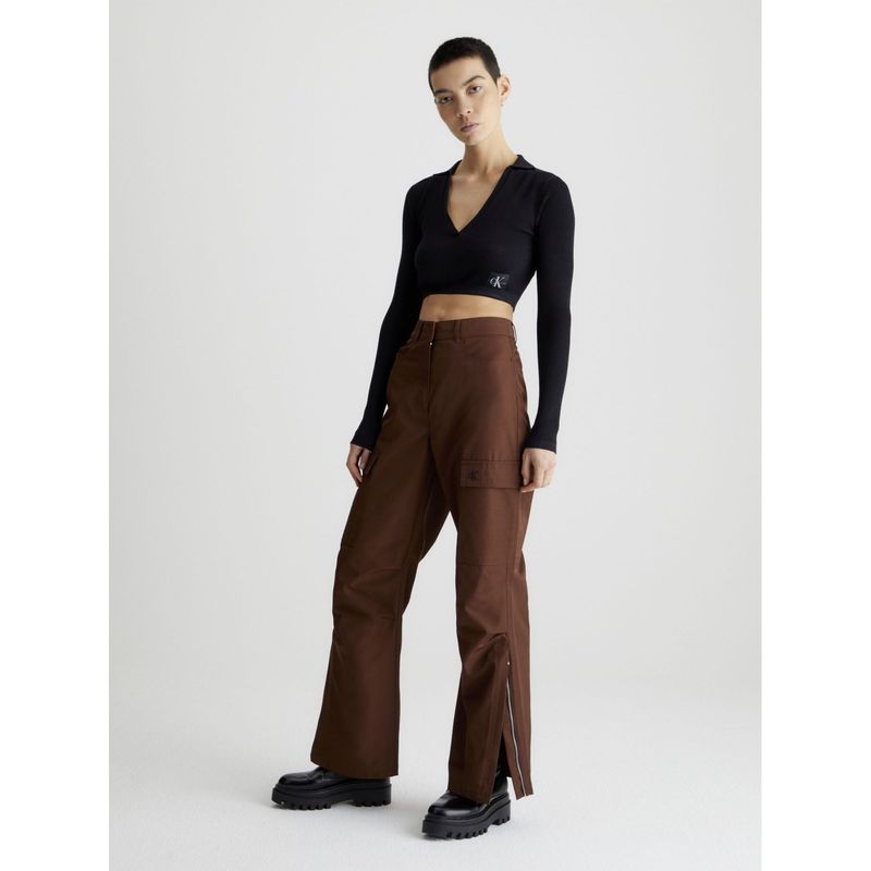 CALVIN KLEIN - Saco Negro Cropped Con Cuello En V Para Mujer Calvin Klein