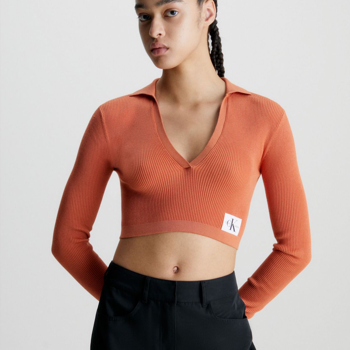 CALVIN KLEIN - Saco Cropped Con Cuello En V Mujer Naranja Calvin Klein