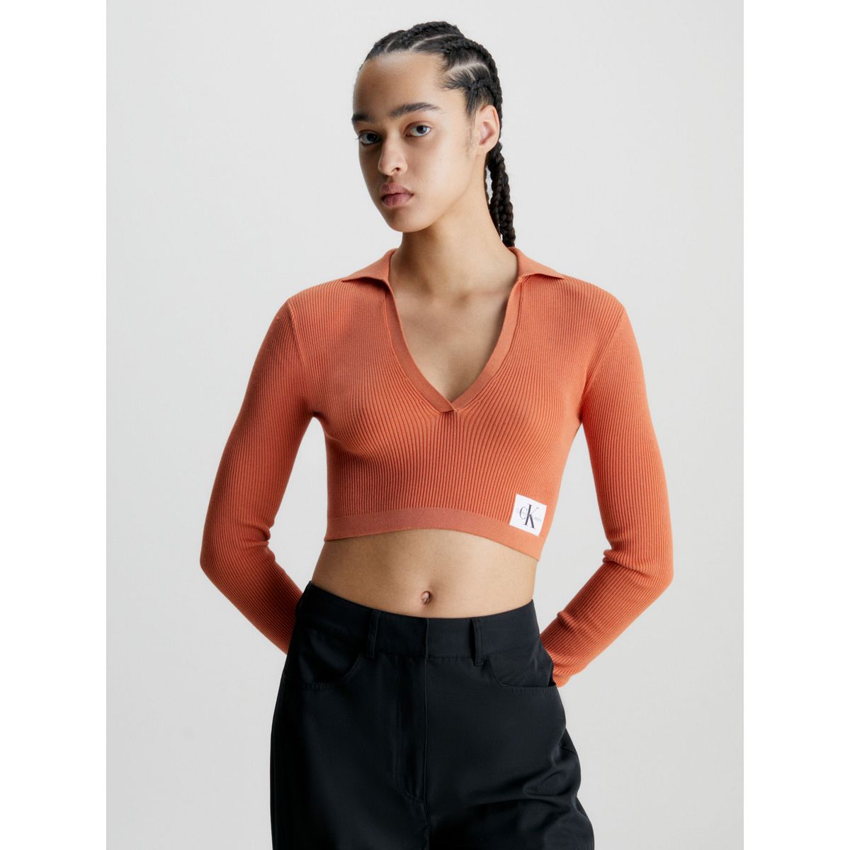 CALVIN KLEIN - Saco Cropped Con Cuello En V Mujer Naranja Calvin Klein