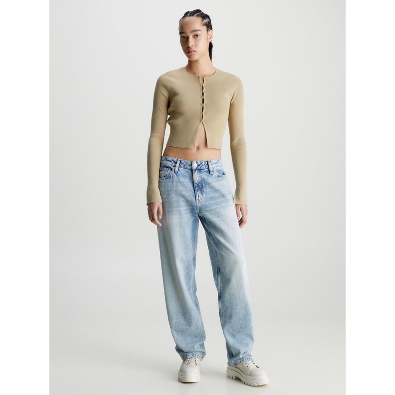 CALVIN KLEIN - Cárdigan Cropped Con Corchete Mujer Beige Calvin Klein