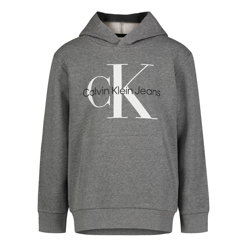 CALVIN KLEIN - Buzo Gris Con Gorro Y Monograma Para Niño Calvin Klein