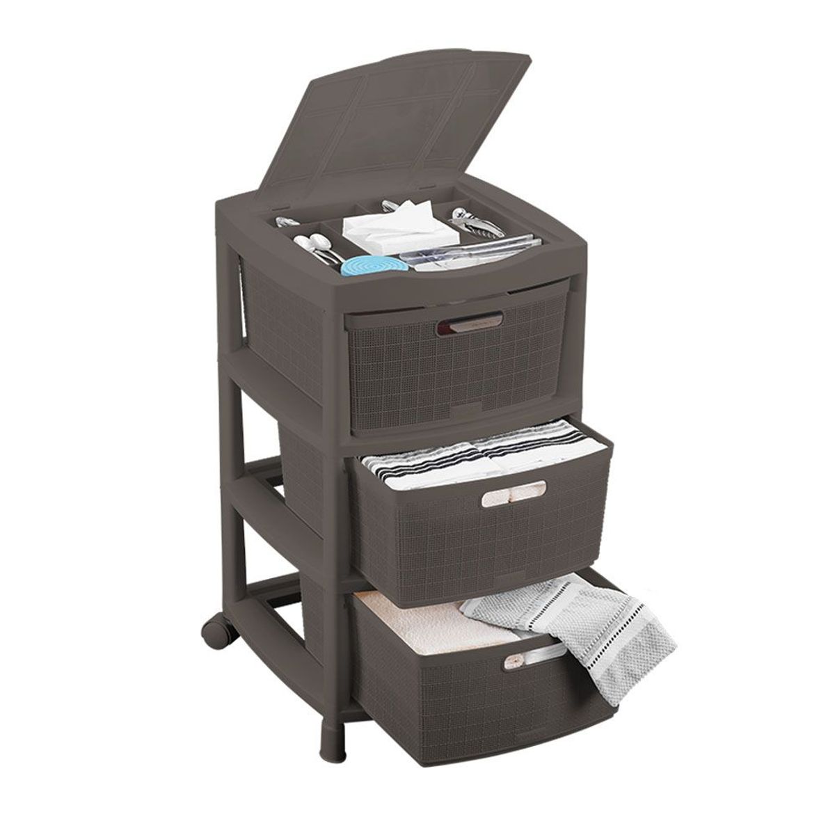 RIMAX - Gavetero Fique Con 3 Gavetas y Tapa Organizadora RIMAX - Mocca