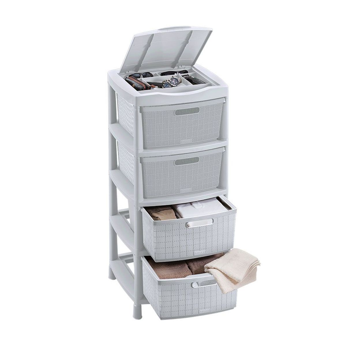 RIMAX - Gavetero Fique Con 4 Gavetas y Tapa Organizadora RIMAX - Gris Hielo