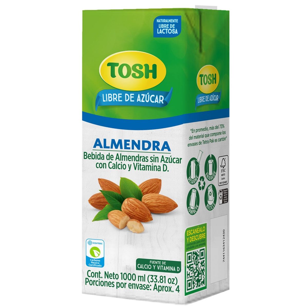 TOSH - Bebida Tosh Almendra Libre De Azucar X 1000Ml