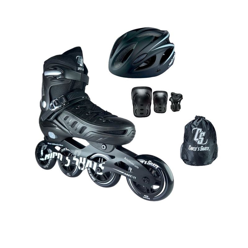 CHICOS - Combo Patines Linea Roller Skate Con Protecciones S Negro