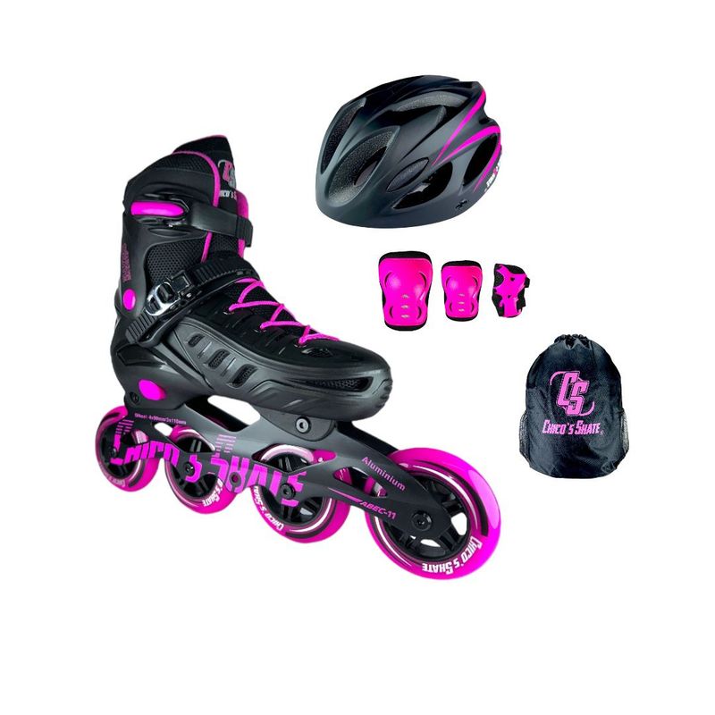 CHICOS - Combo Patines Linea Roller Skate Con Protecciones L Fucsia