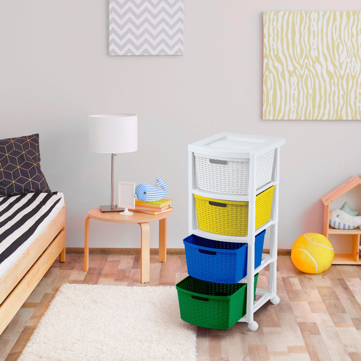 RIMAX - Cajonero apariencia rattan 4 gavetas altas RIMAX - Niño