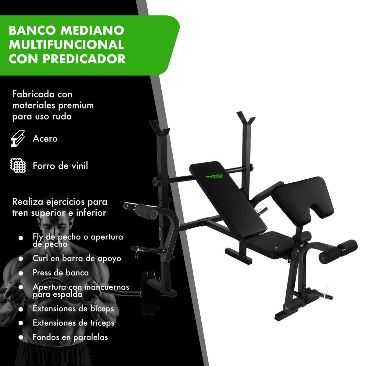 XTREME LIFE - Banco Pesas Multifuncional 5 En 1 Ejercicio Gym Abdomen - M