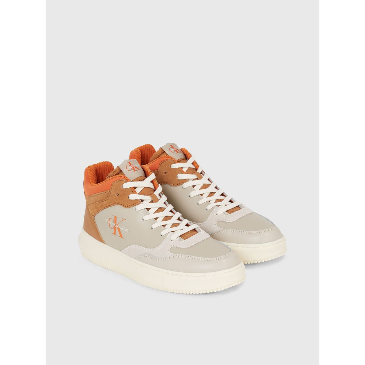 CALVIN KLEIN - Tenis Beige De Corte Alto Cuero Para Hombre Calvin Klein