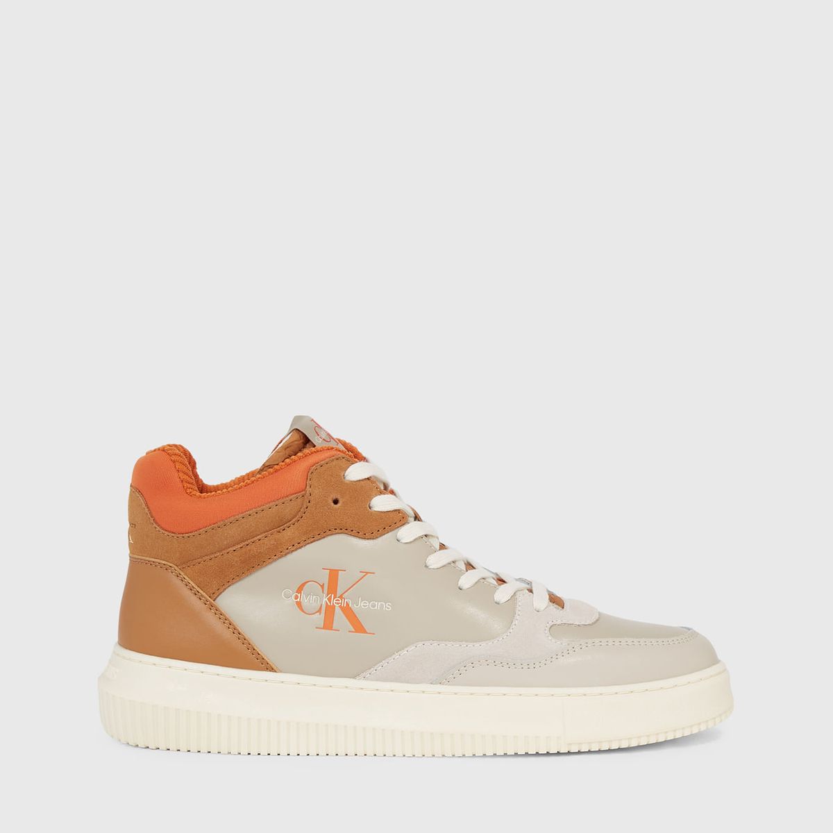 CALVIN KLEIN - Tenis Beige De Corte Alto Cuero Para Hombre Calvin Klein