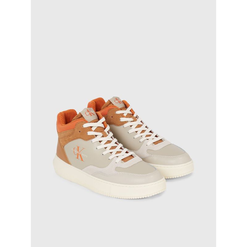 CALVIN KLEIN - Tenis Beige De Corte Alto Cuero Para Hombre Calvin Klein