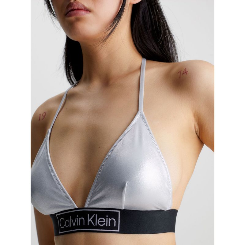 CALVIN KLEIN - Top Vestido de Baño Gris Satinado En Estilo Triángulo Calvin Klein