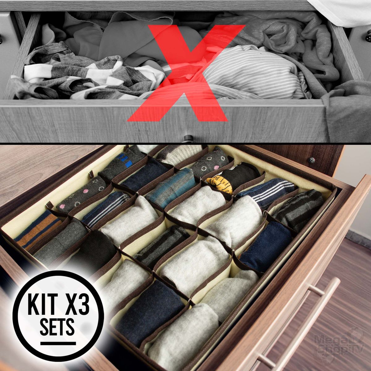 ENERGY PLUS - Organizador de Cajones 12 Pzas: Ropa Interior, medias y más Beige