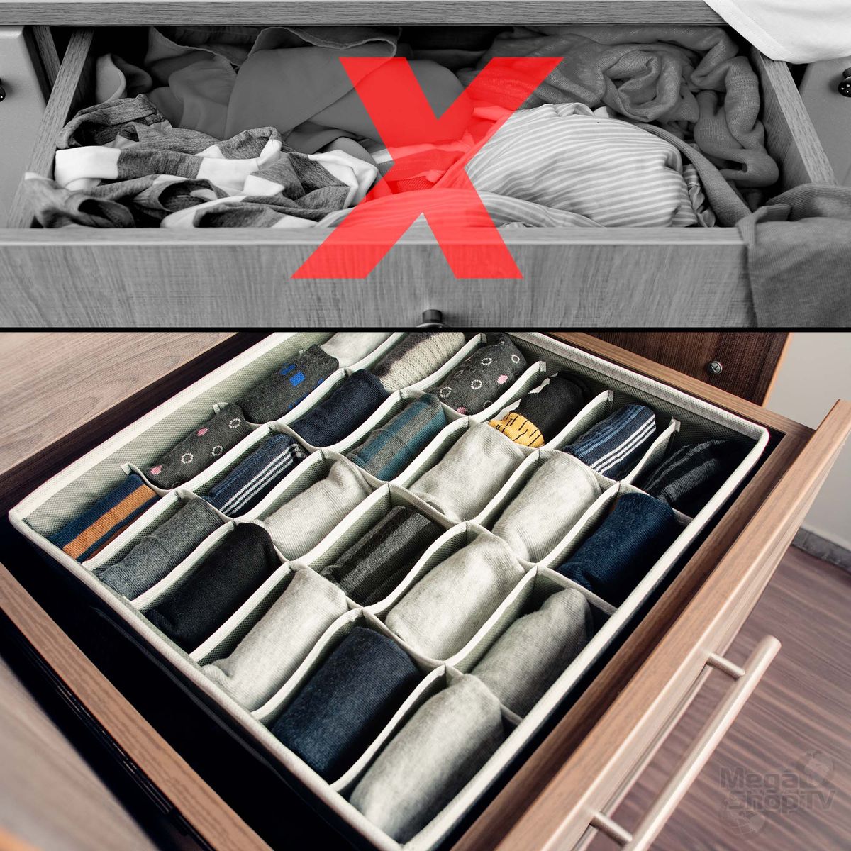 ENERGY PLUS - Organizador de Cajones 4 Pzas: Ropa Interior, medias y más Gris