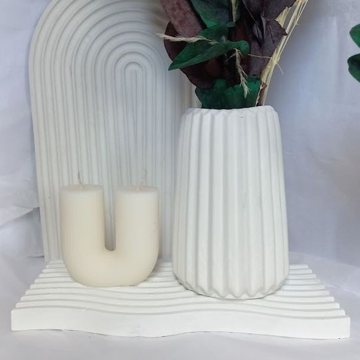 DECORACIONES ALE Y GABI - Set Decorativo Lu Jarron Flores Bandeja Olas Y Vela