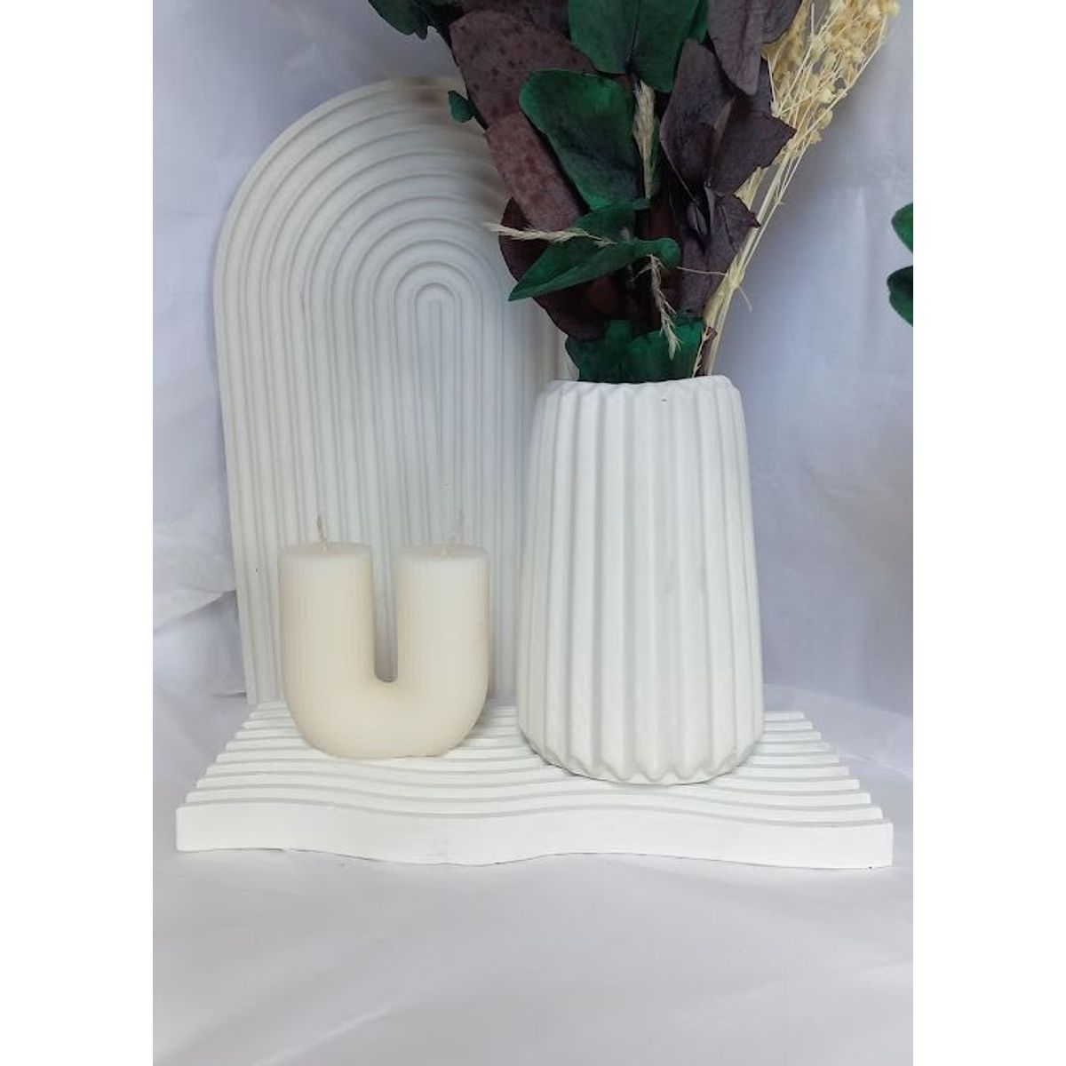 DECORACIONES ALE Y GABI - Set Decorativo Lu Jarron Flores Bandeja Olas Y Vela