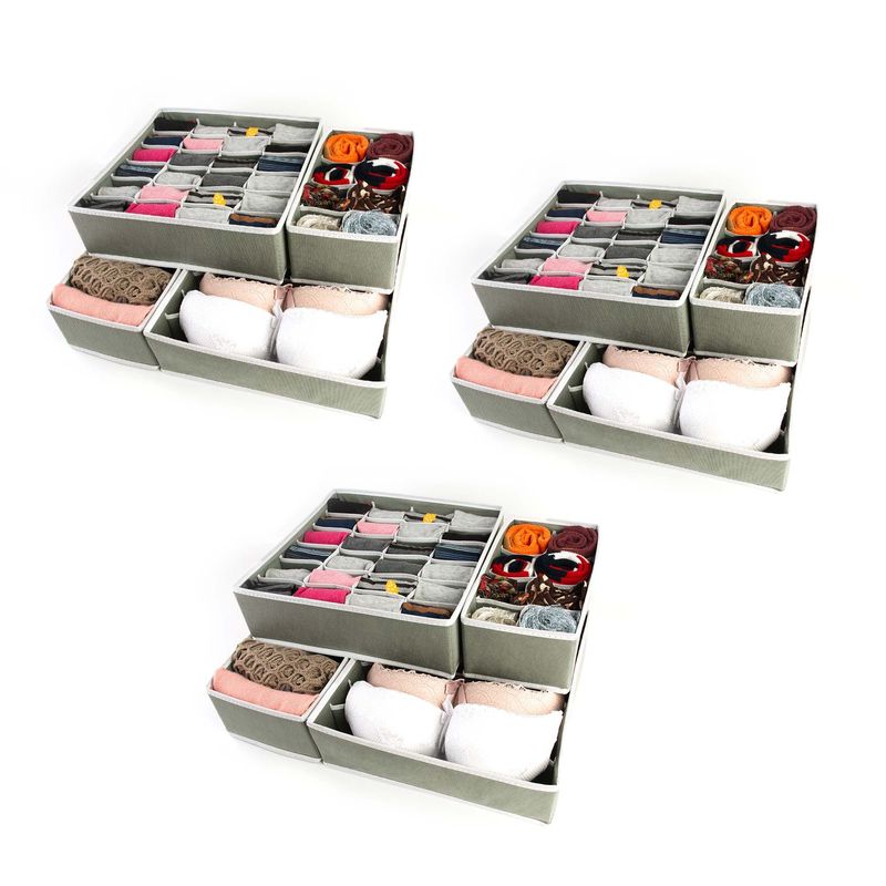 ENERGY PLUS - Organizador de Cajones 12 Pzas: Ropa Interior, medias y más Gris