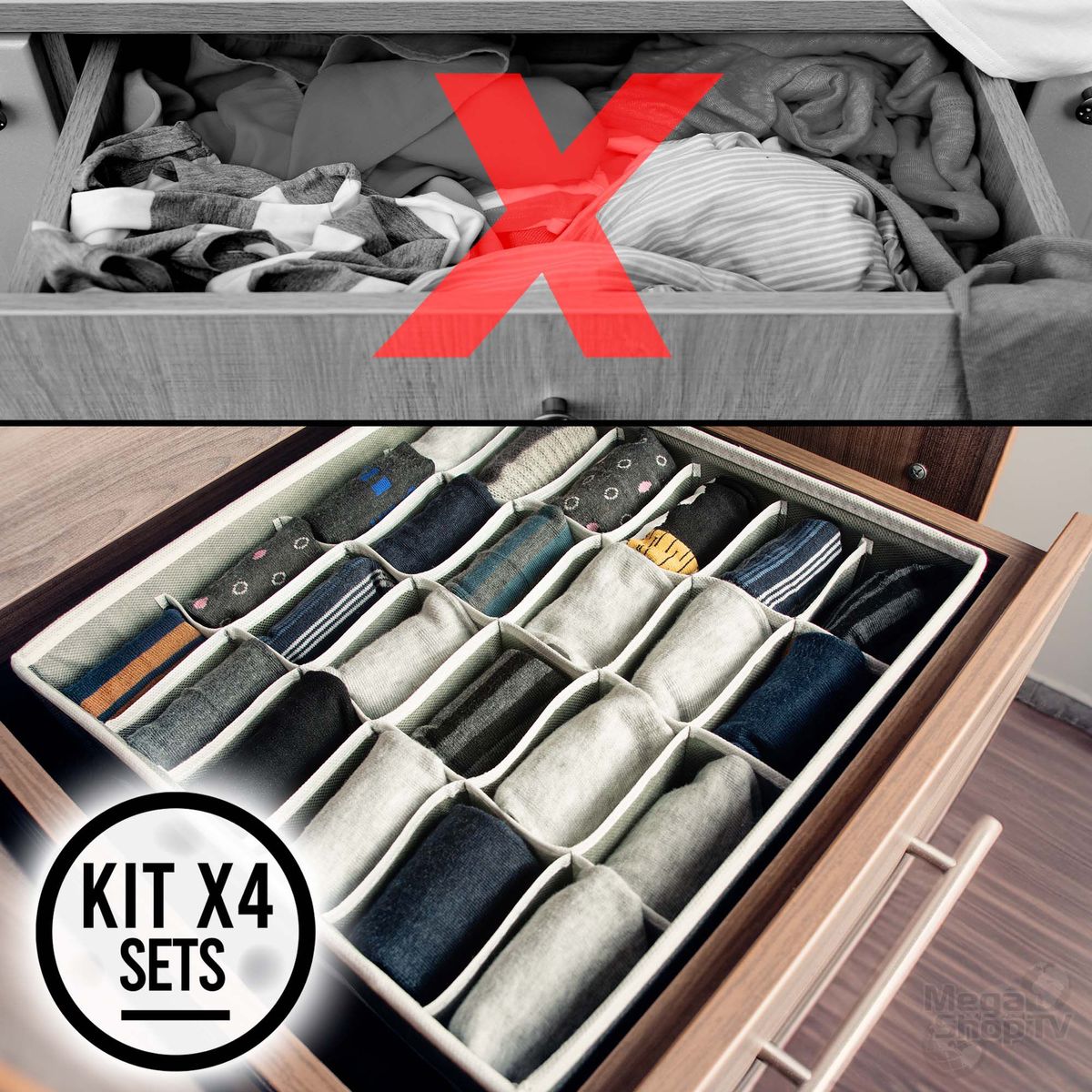 ENERGY PLUS - Organizador de Cajones 16 Pzas: Ropa Interior, medias y más Gris