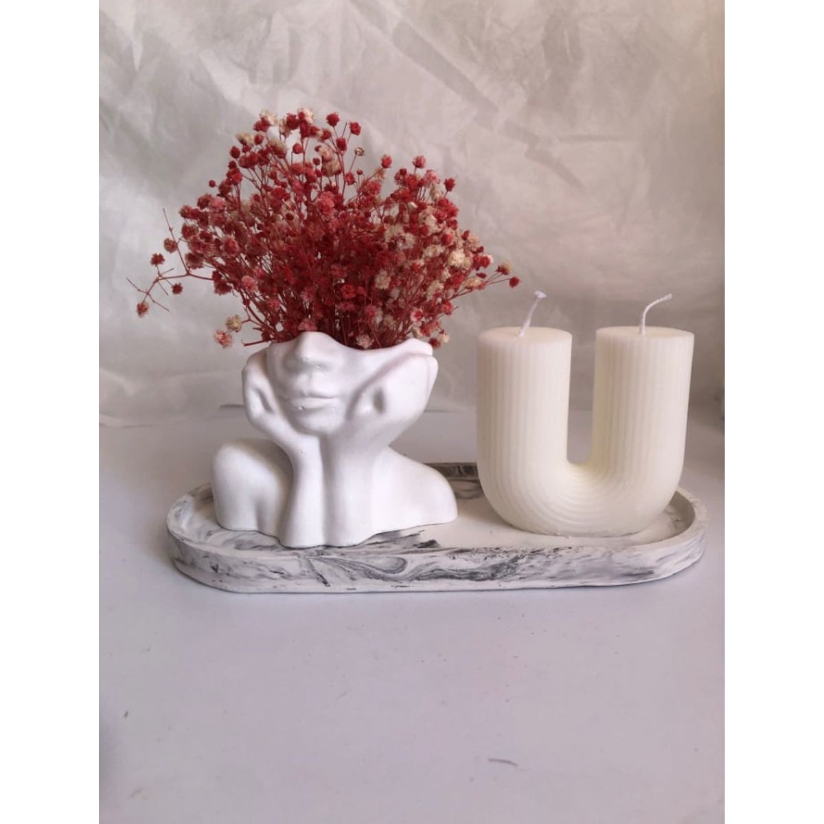 DECORACIONES ALE Y GABI - CENTRO DE MESA JARRÓN LOE FLORES BANDEJA Y VELA