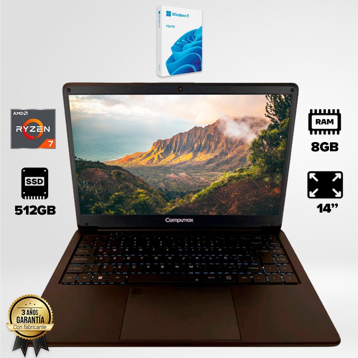 COMPUMAX - PORTATIL COMPUMAX RYZEN 7-5700U 8GBSSD512GB
