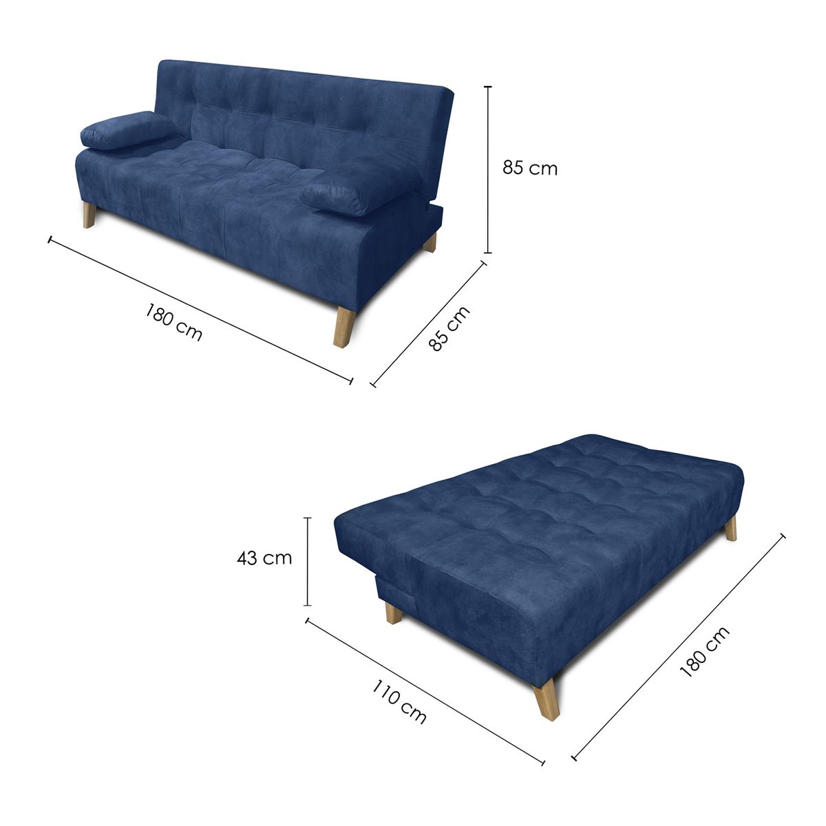 MUEBLES ONLINE - Sofa cama 3 Posiciones Leroy Tela azul