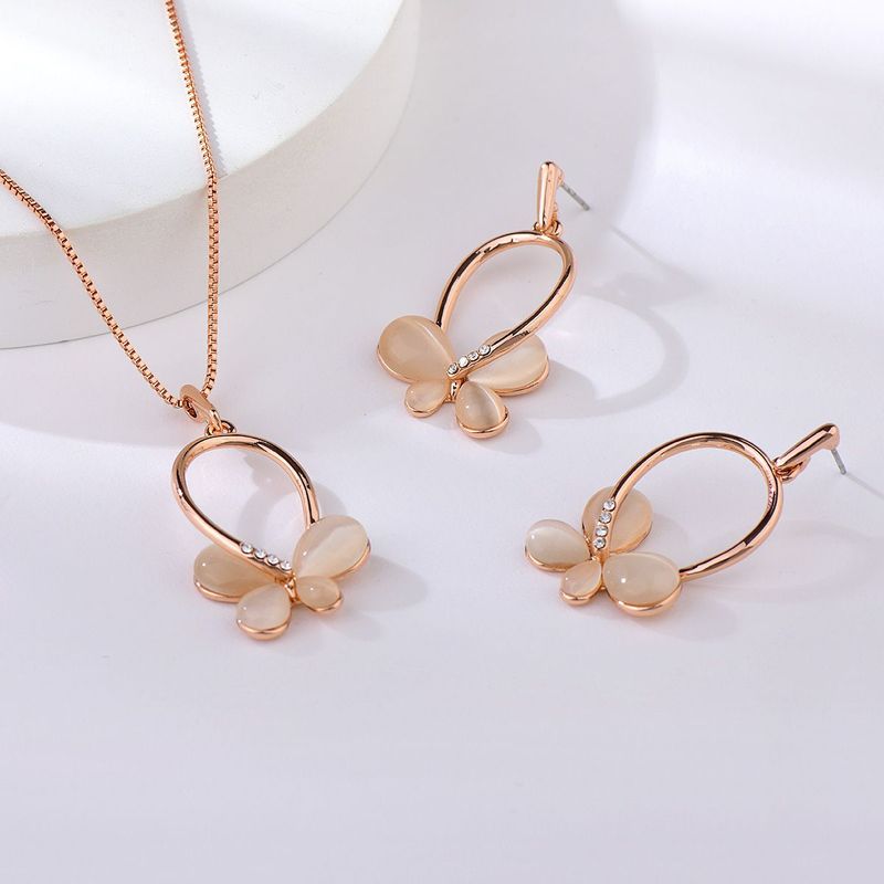 VERAMOREST - Set Aretes y Collar Veramorest-  Mariposa Rosa