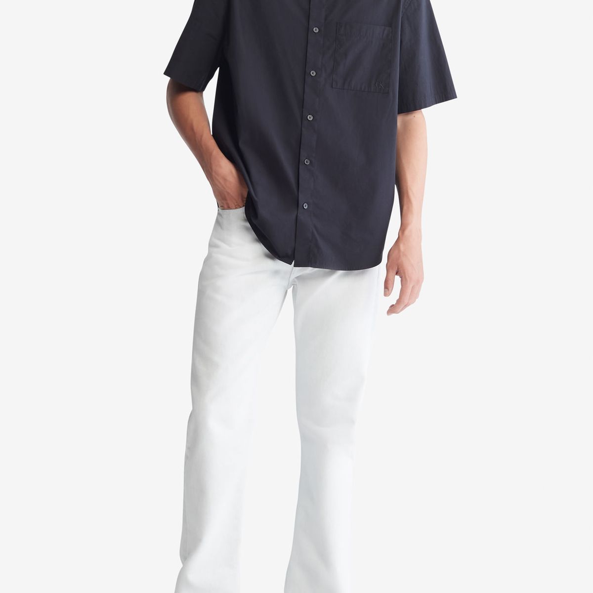 CALVIN KLEIN - Camisa Negro Sencilla Y Solida Con Logo para Hombre Calvin Klein