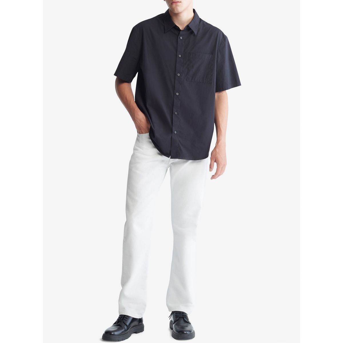 CALVIN KLEIN - Camisa Negro Sencilla Y Solida Con Logo para Hombre Calvin Klein