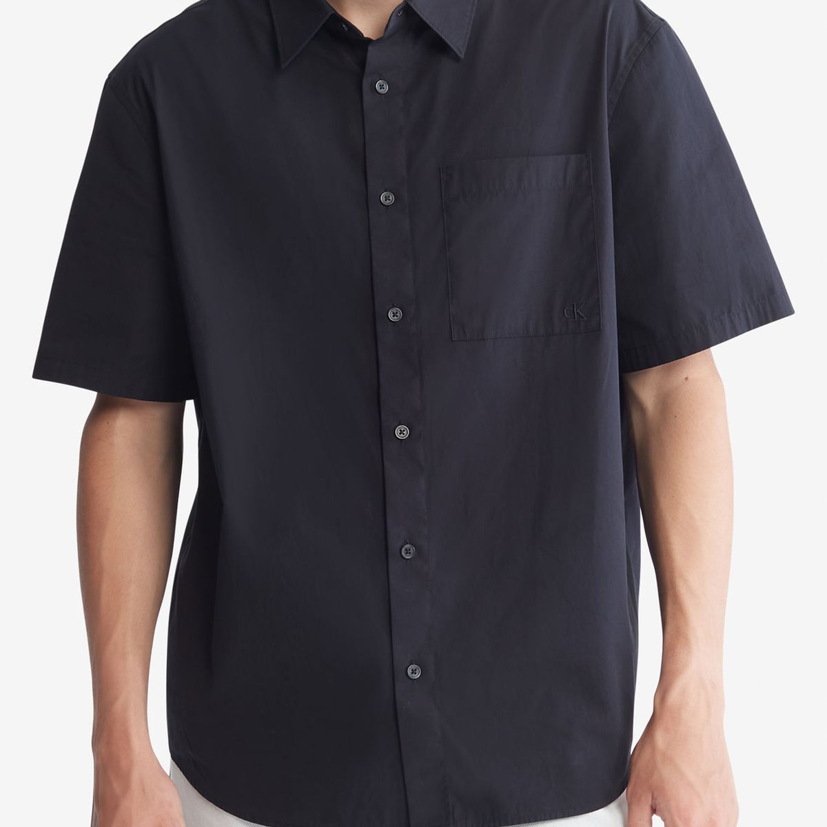 CALVIN KLEIN - Camisa Negro Sencilla Y Solida Con Logo para Hombre Calvin Klein