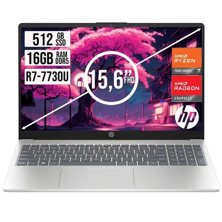 Portátil HP 15.6” Full HD AMD Ryzen 7 7730U 16GB RAM 512GB SSD Plata