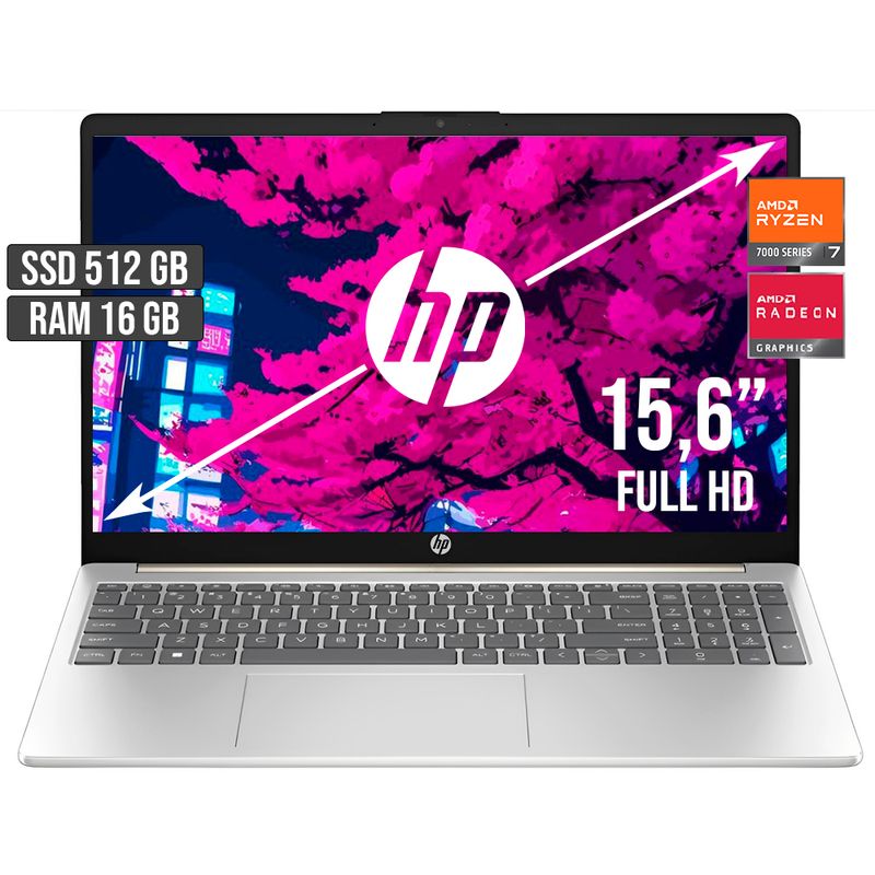HP - PORTATIL HP AMD RYZEN 7-7730U SSD 512GB RAM 16GB LED 15,6 FULL HD