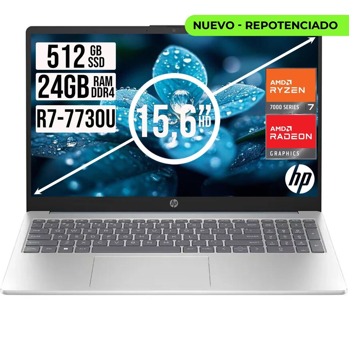 HP - Portátil HP 15.6” Full HD AMD Ryzen 7 7730U 24GB RAM 512GB SSD Plata