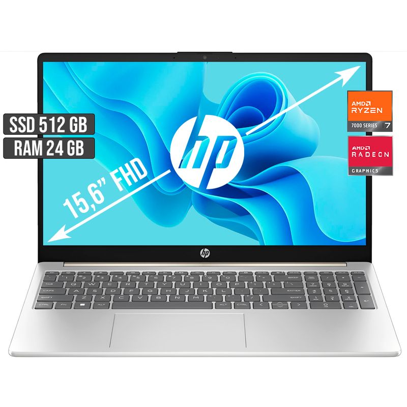 HP - PORTATIL HP AMD RYZEN 7-7730U SSD 512GB RAM 24GB LED 15,6 FULL HD