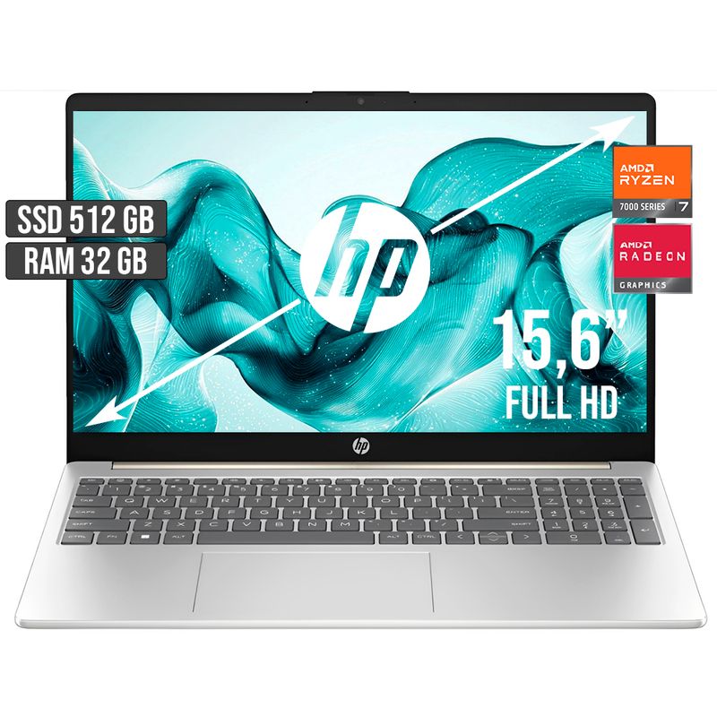 HP - PORTATIL HP AMD RYZEN 7-7730U SSD 512GB RAM 32GB LED 15,6 FULL HD