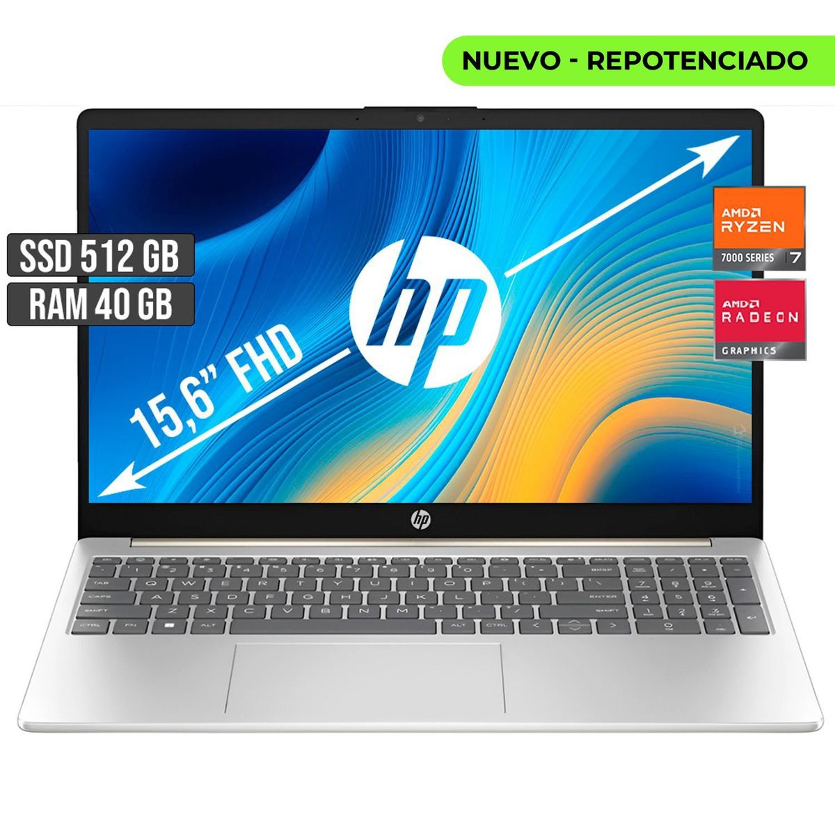 HP - PORTATIL HP AMD RYZEN 7-7730U SSD 512GB RAM 40GB LED 15,6 FULL HD