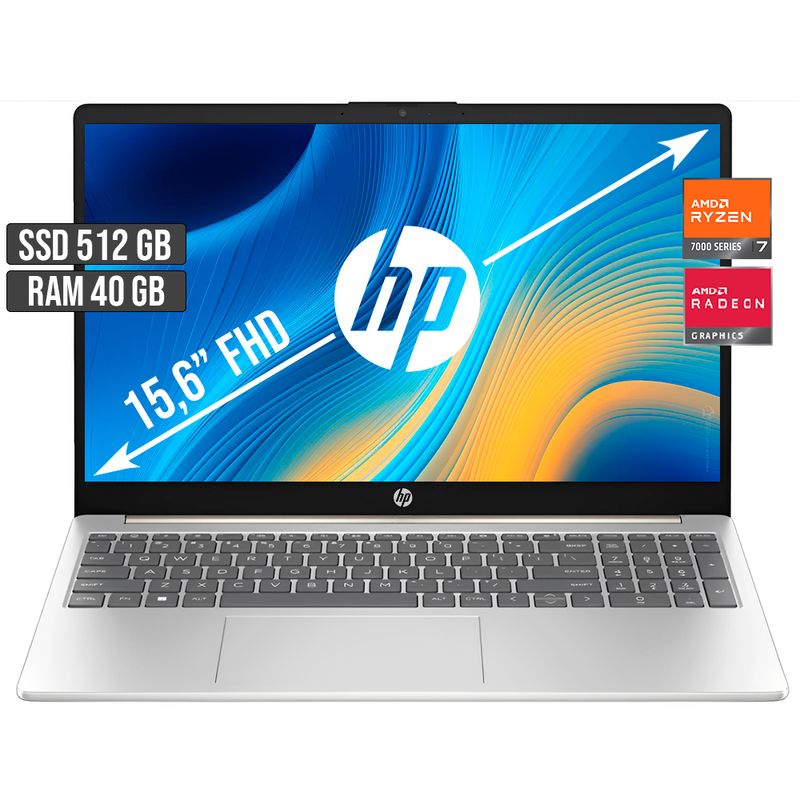 HP - PORTATIL HP AMD RYZEN 7-7730U SSD 512GB RAM 40GB LED 15,6 FULL HD