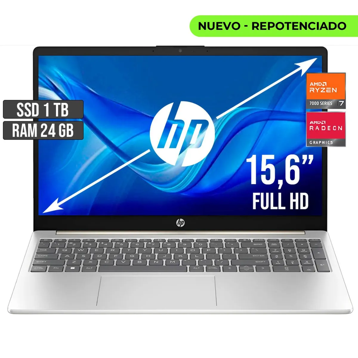 HP - PORTATIL HP AMD RYZEN 7-7730U SSD 1TB RAM 24GB LED 15,6 FULL HD