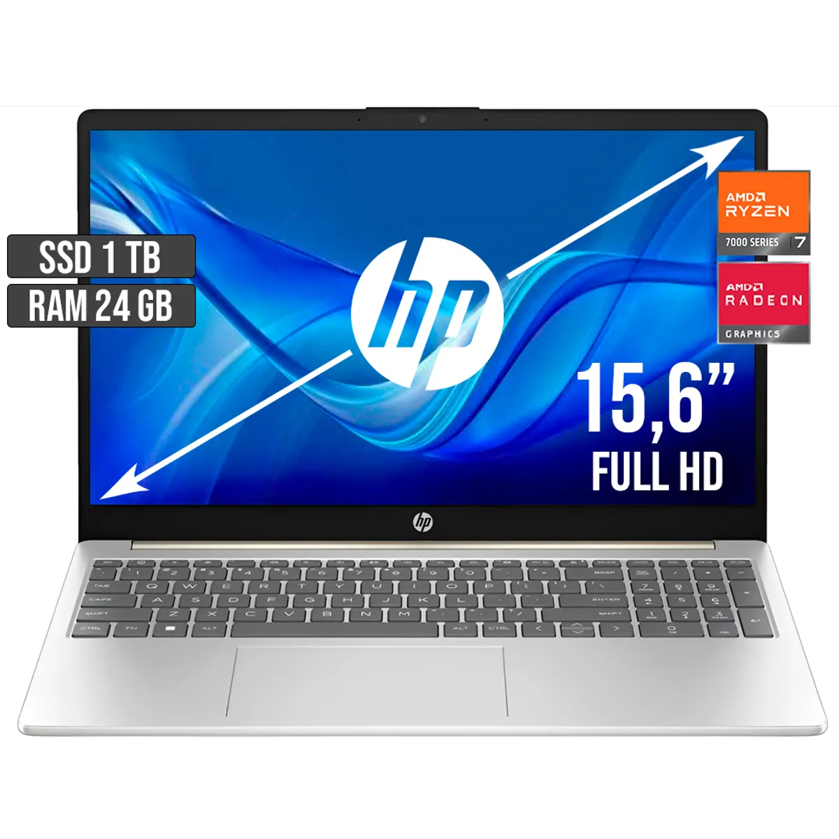 HP - PORTATIL HP AMD RYZEN 7-7730U SSD 1TB RAM 24GB LED 15,6 FULL HD