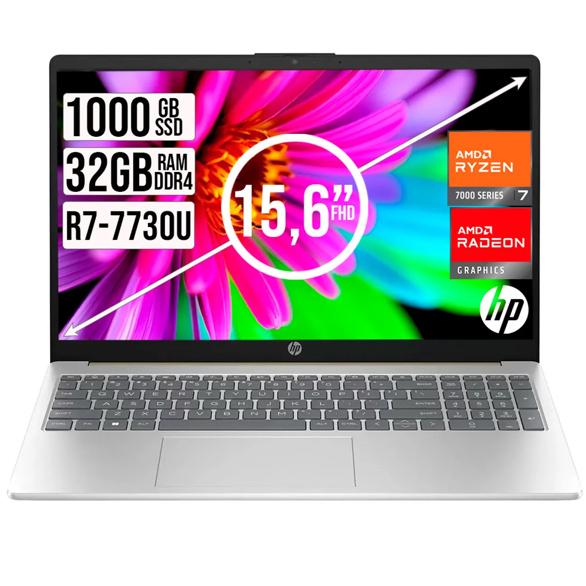 HP - PORTATIL HP AMD RYZEN 7-7730U SSD 1TB RAM 32GB LED 15,6 FULL HD